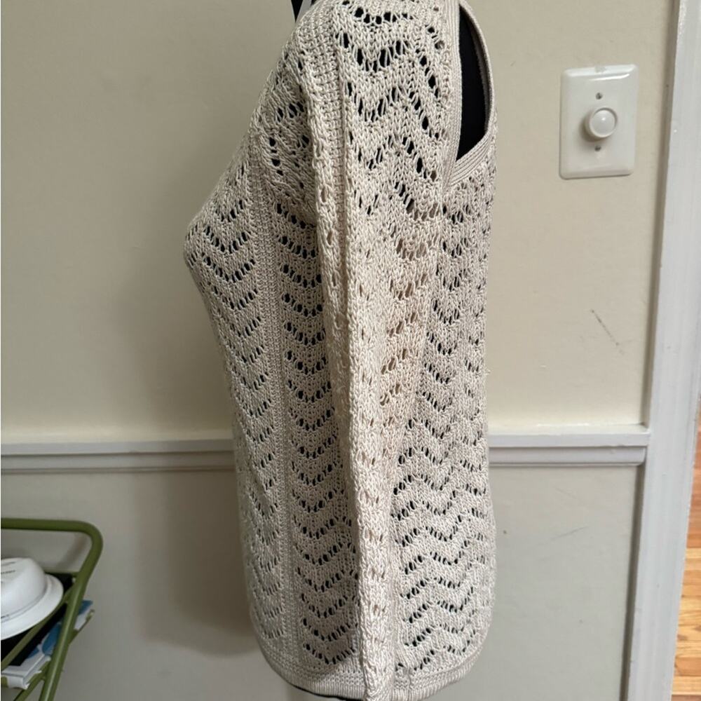 Club Monaco open stitch crochet tan-off‎ white crew long sleeve women Sweater XS - Picture 7 of 9